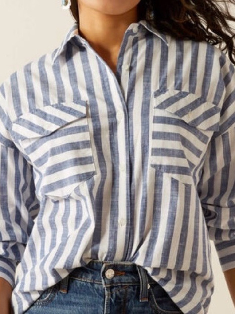 Ariat Navy and White Striped Button-Up Shirt - Picture 5 of 8